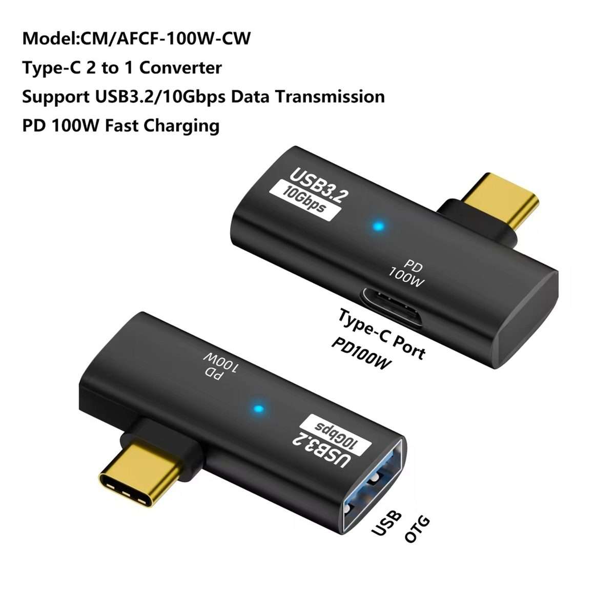 USB-C / Type-C Male to Type-C + USB3.2 Female 10Gbps Data OTG Converter PD 100W Chargi ... (Black)