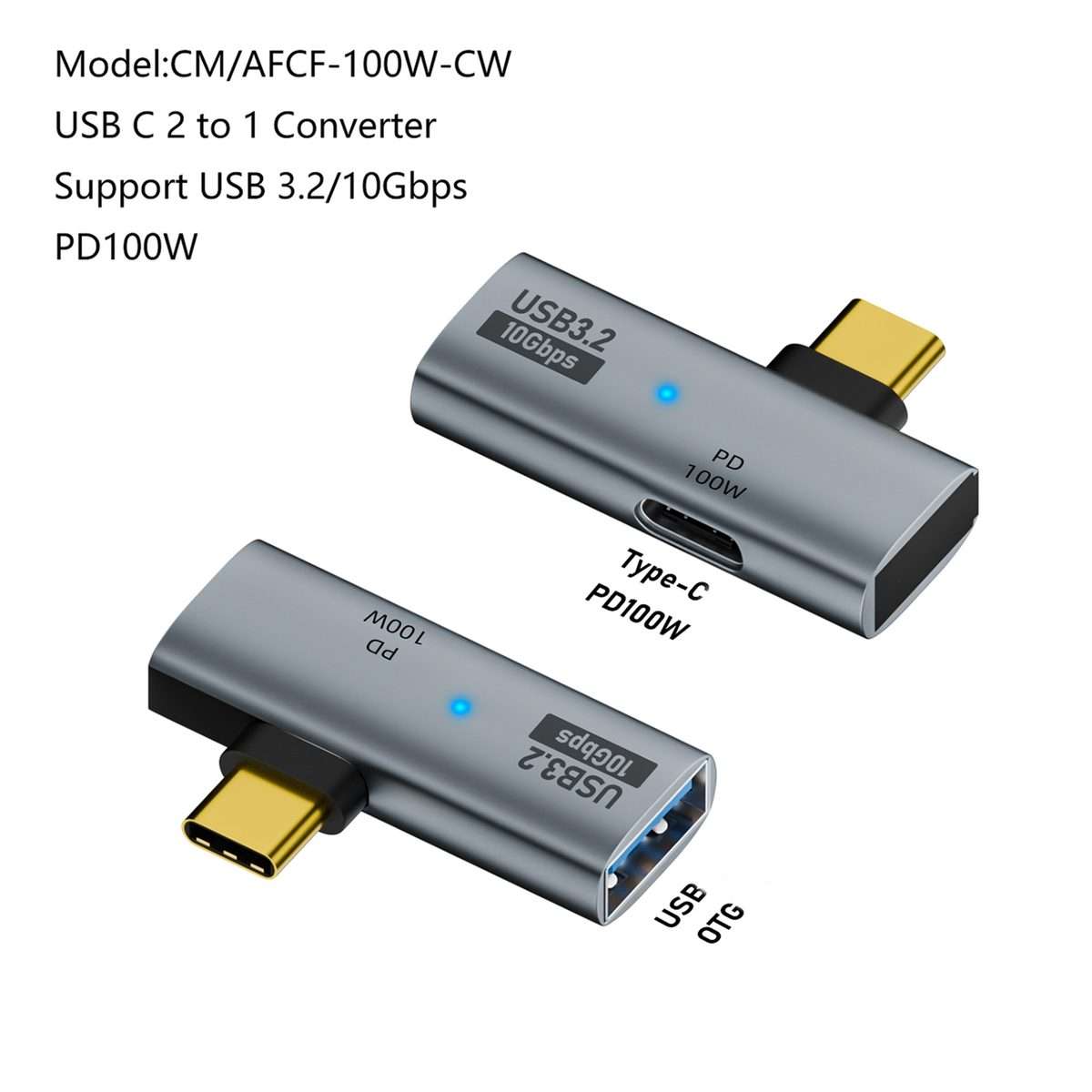 USB-C / Type-C Male to Type-C + USB3.2 Female 10Gbps Data OTG Converter PD 100W Chargin ... (Grey)