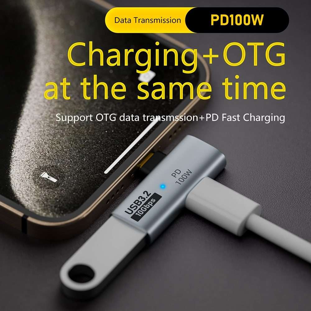 USB-C / Type-C Male to Type-C + USB3.2 Female 10Gbps Data OTG Converter PD 100W Chargin ... (Grey)