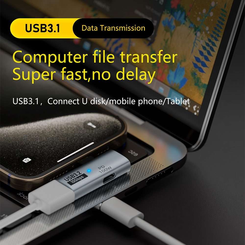 USB-C / Type-C Male to Type-C + USB3.2 Female 10Gbps Data OTG Converter PD 100W Chargin ... (Grey)
