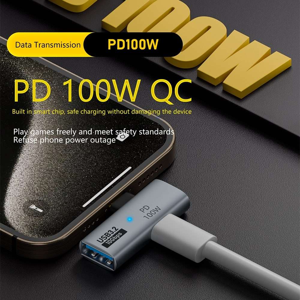 USB-C / Type-C Male to Type-C + USB3.2 Female 10Gbps Data OTG Converter PD 100W Chargin ... (Grey)