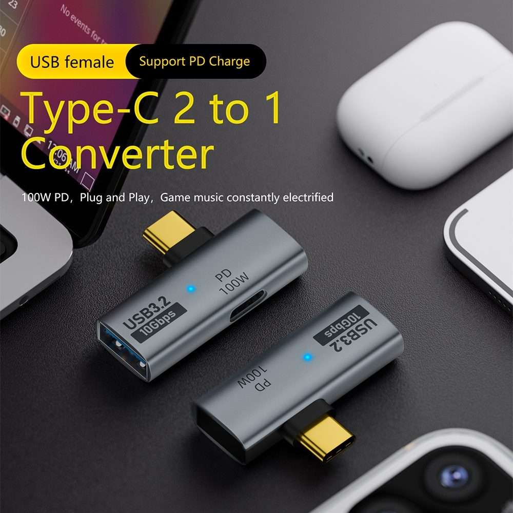 USB-C / Type-C Male to Type-C + USB3.2 Female 10Gbps Data OTG Converter PD 100W Chargin ... (Grey)