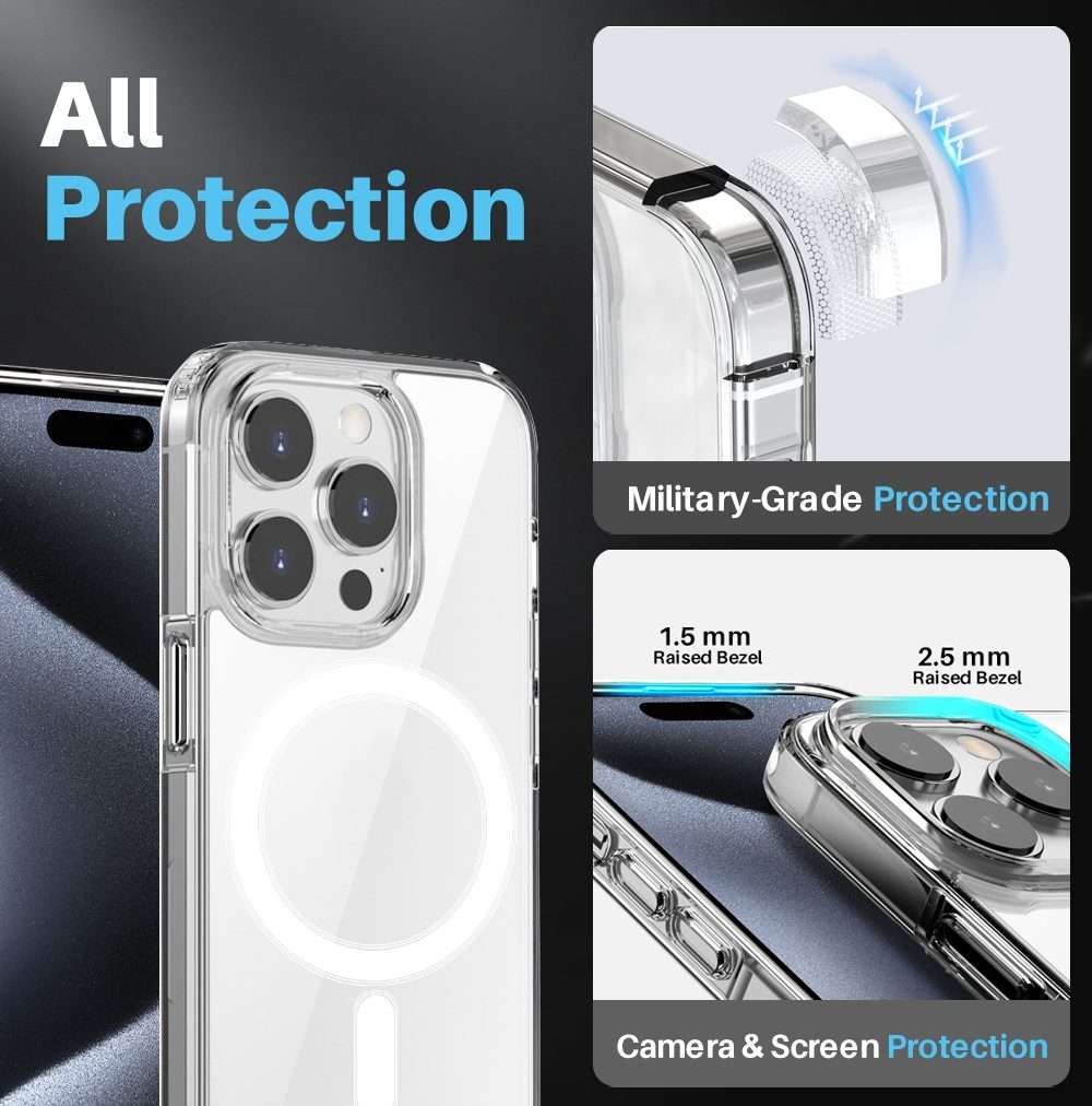 For iPhone 15 Pro Max NORTHJO 5 in 1 Magsafe Clear Phone Case with 2pcs Screen Film + 2pcs Rear Le
