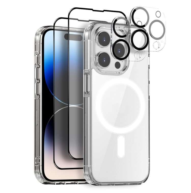 For iPhone 14 Pro Max NORTHJO 5 in 1 Magsafe Clear Phone Case with 2pcs Screen Film + 2pcs Rear Le