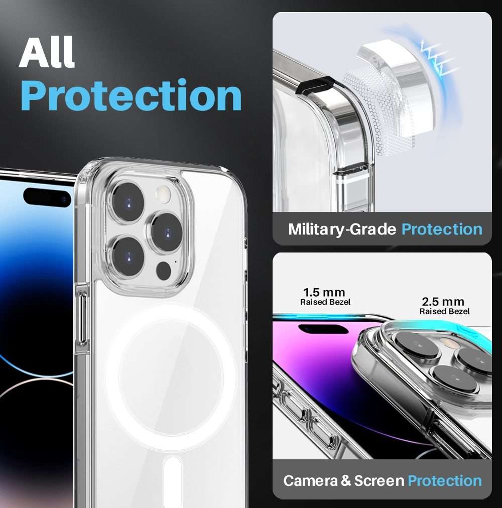For iPhone 14 Pro Max NORTHJO 5 in 1 Magsafe Clear Phone Case with 2pcs Screen Film + 2pcs Rear Le