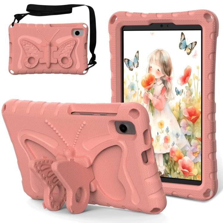 For Samsung Galaxy Tab A11 / A9 Butterfly Bracket EVA Shockproof Tablet Case(Pink Orange)