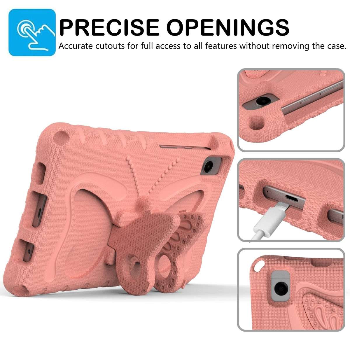 For Samsung Galaxy Tab A11 / A9 Butterfly Bracket EVA Shockproof Tablet Case(Pink Orange)