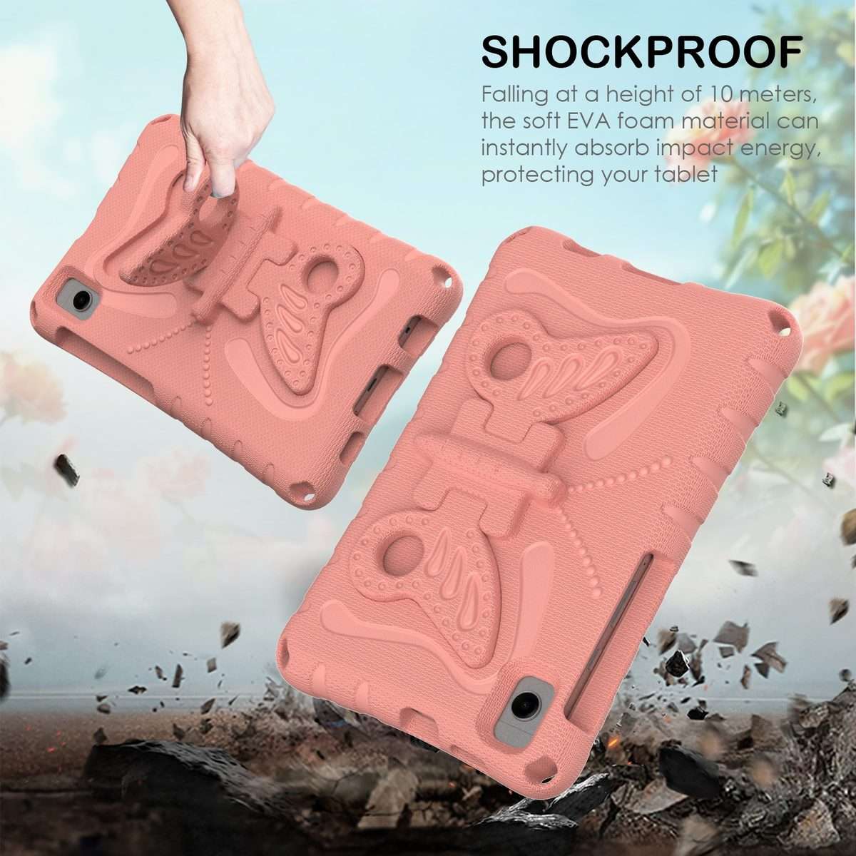 For Samsung Galaxy Tab A11 / A9 Butterfly Bracket EVA Shockproof Tablet Case(Pink Orange)