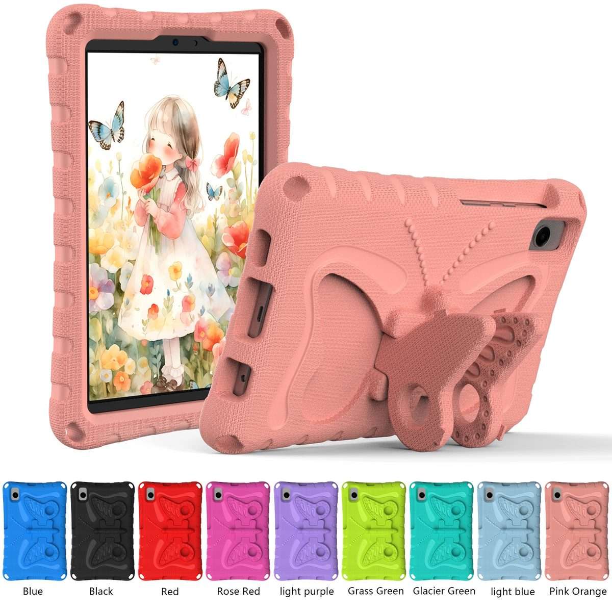 For Samsung Galaxy Tab A11 / A9 Butterfly Bracket EVA Shockproof Tablet Case(Pink Orange)