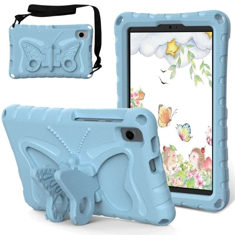 For Samsung Galaxy Tab A11 / A9 Butterfly Bracket EVA Shockproof Tablet Case(Light Blue)