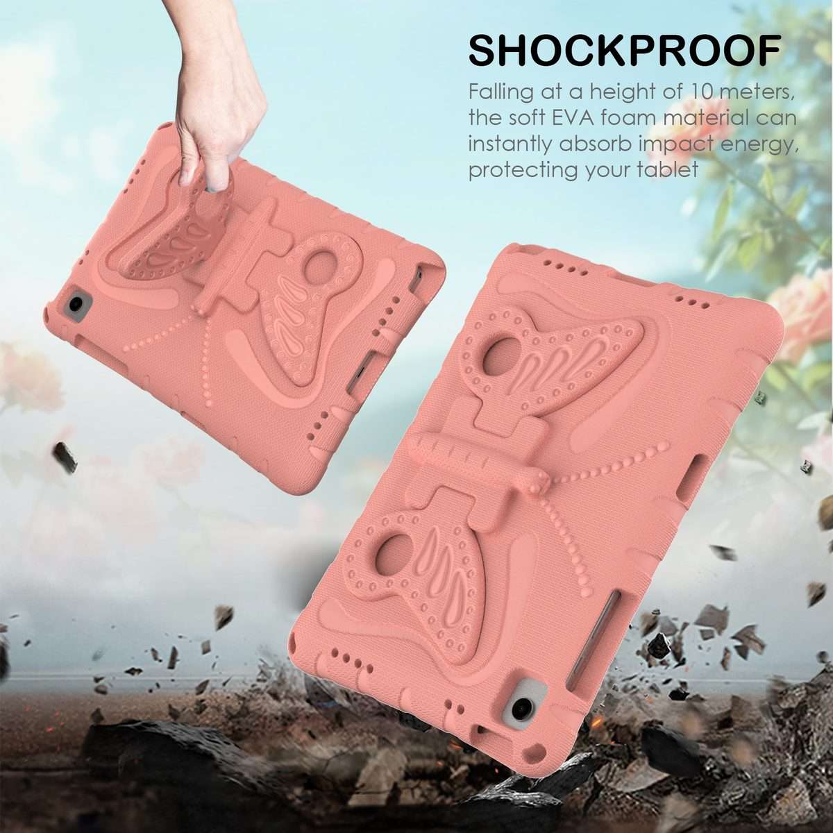 For Samsung Galaxy Tab A11+ / A9+ Butterfly Bracket EVA Shockproof Tablet Case(Pink Orange)