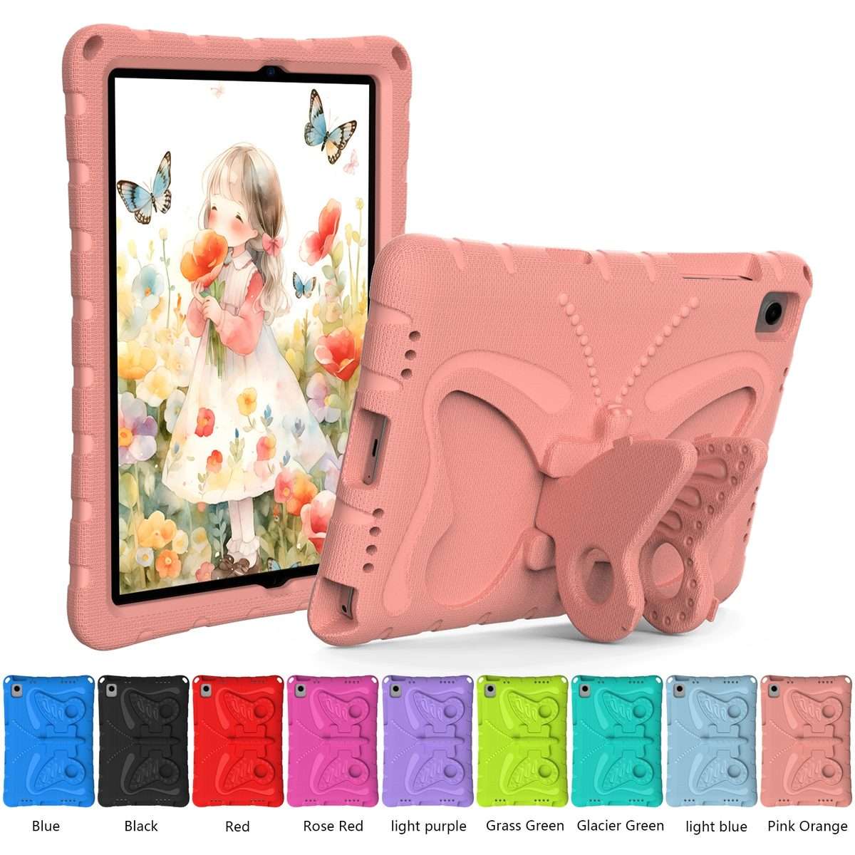 For Samsung Galaxy Tab A11+ / A9+ Butterfly Bracket EVA Shockproof Tablet Case(Pink Orange)
