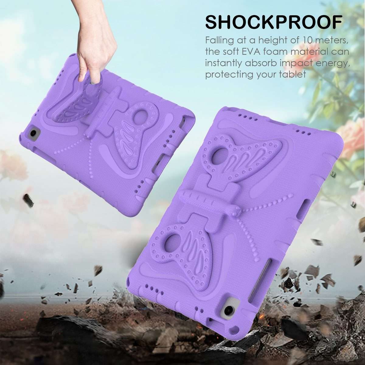 For Samsung Galaxy Tab A11+ / A9+ Butterfly Bracket EVA Shockproof Tablet Case(Light Purple)