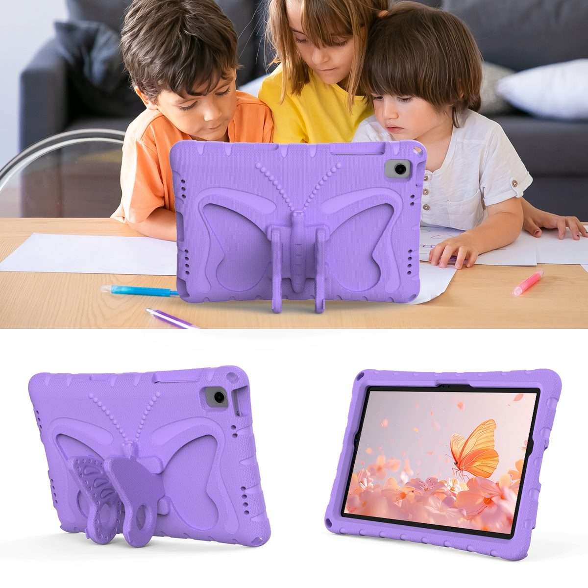 For Samsung Galaxy Tab A11+ / A9+ Butterfly Bracket EVA Shockproof Tablet Case(Light Purple)