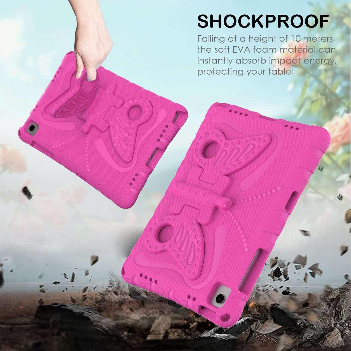 For Samsung Galaxy Tab A11+ / A9+ Butterfly Bracket EVA Shockproof Tablet Case(Rose Red)