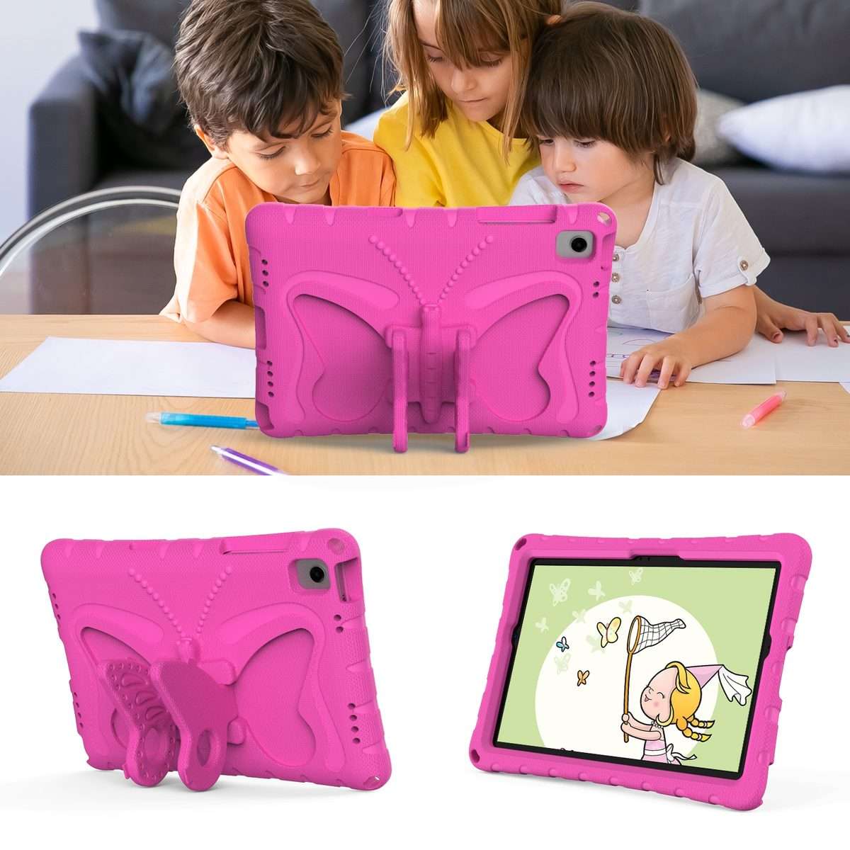 For Samsung Galaxy Tab A11+ / A9+ Butterfly Bracket EVA Shockproof Tablet Case(Rose Red)