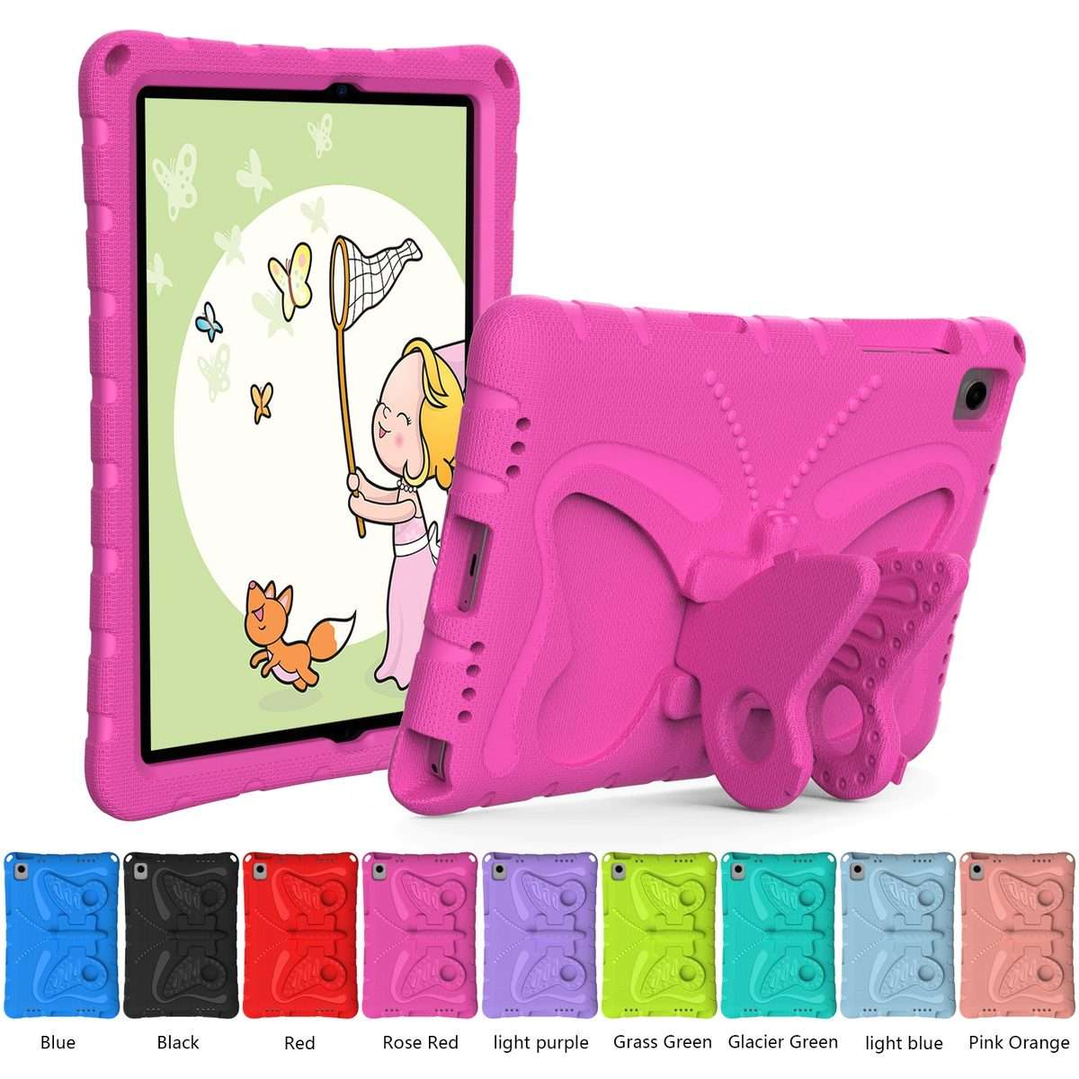 For Samsung Galaxy Tab A11+ / A9+ Butterfly Bracket EVA Shockproof Tablet Case(Rose Red)