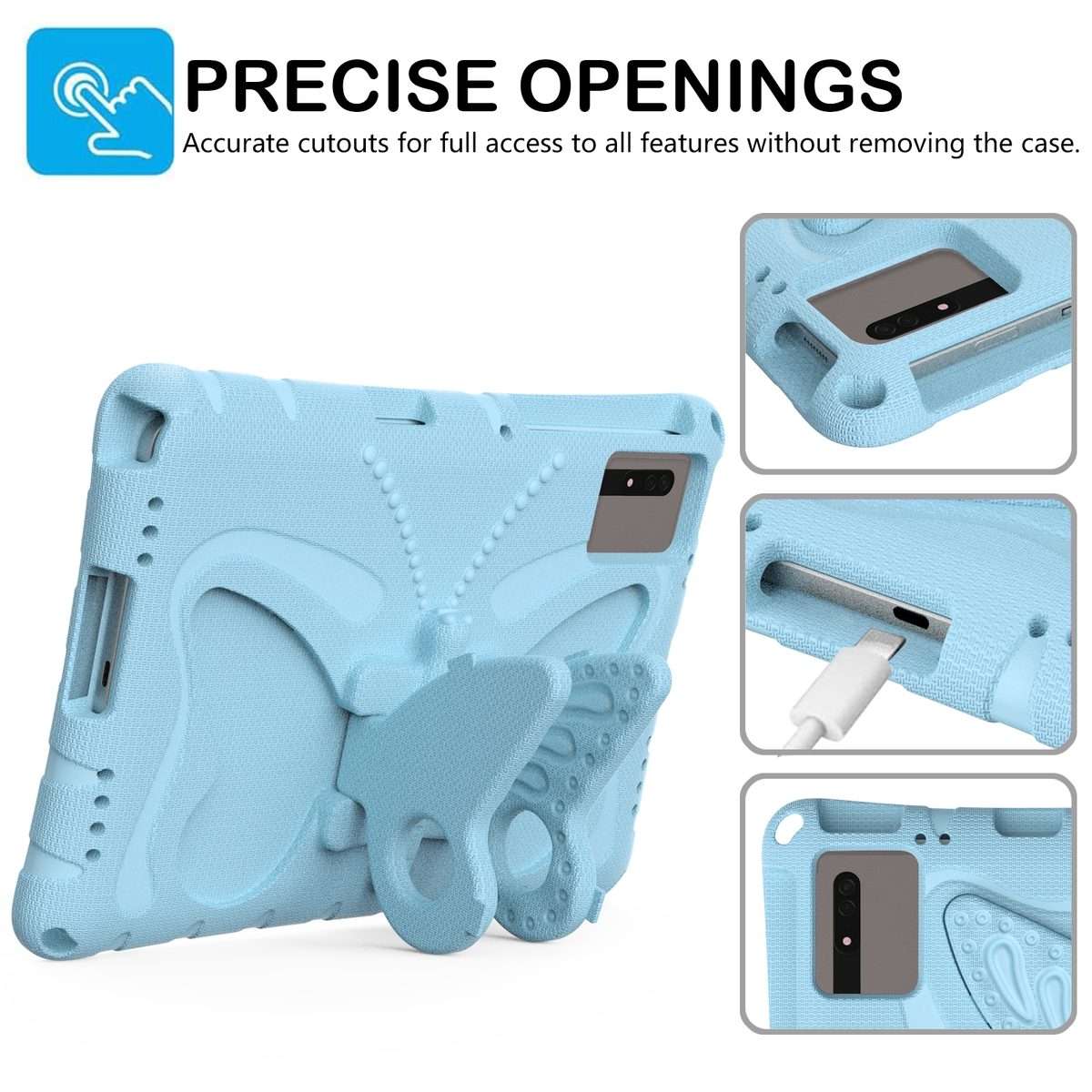 For Samsung Galaxy Tab S9 FE X510 Butterfly Bracket EVA Shockproof Tablet Case(Light Blue)
