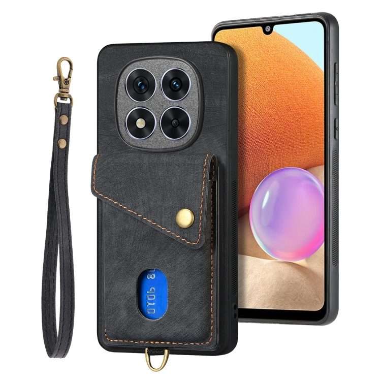 For Xiaomi Redmi Note 14 Pro+ 5G Retro Card Wallet Fold Leather Phone Case with Strap(Black)