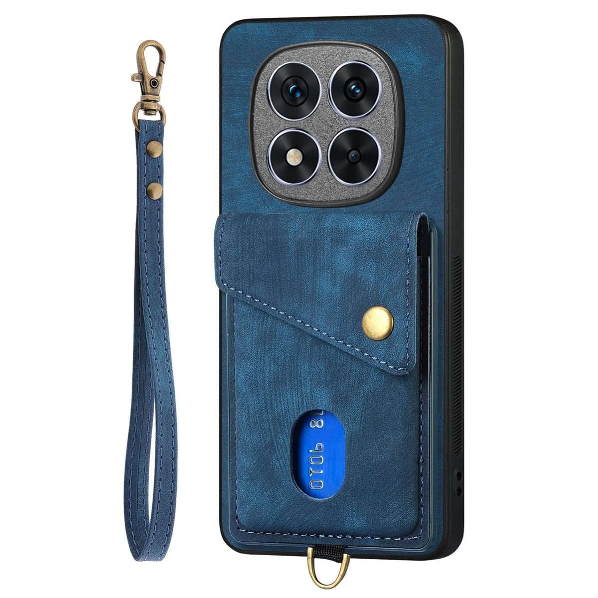 For Xiaomi Redmi Note 14 Pro+ 5G Retro Card Wallet Fold Leather Phone Case with Strap(Blue)