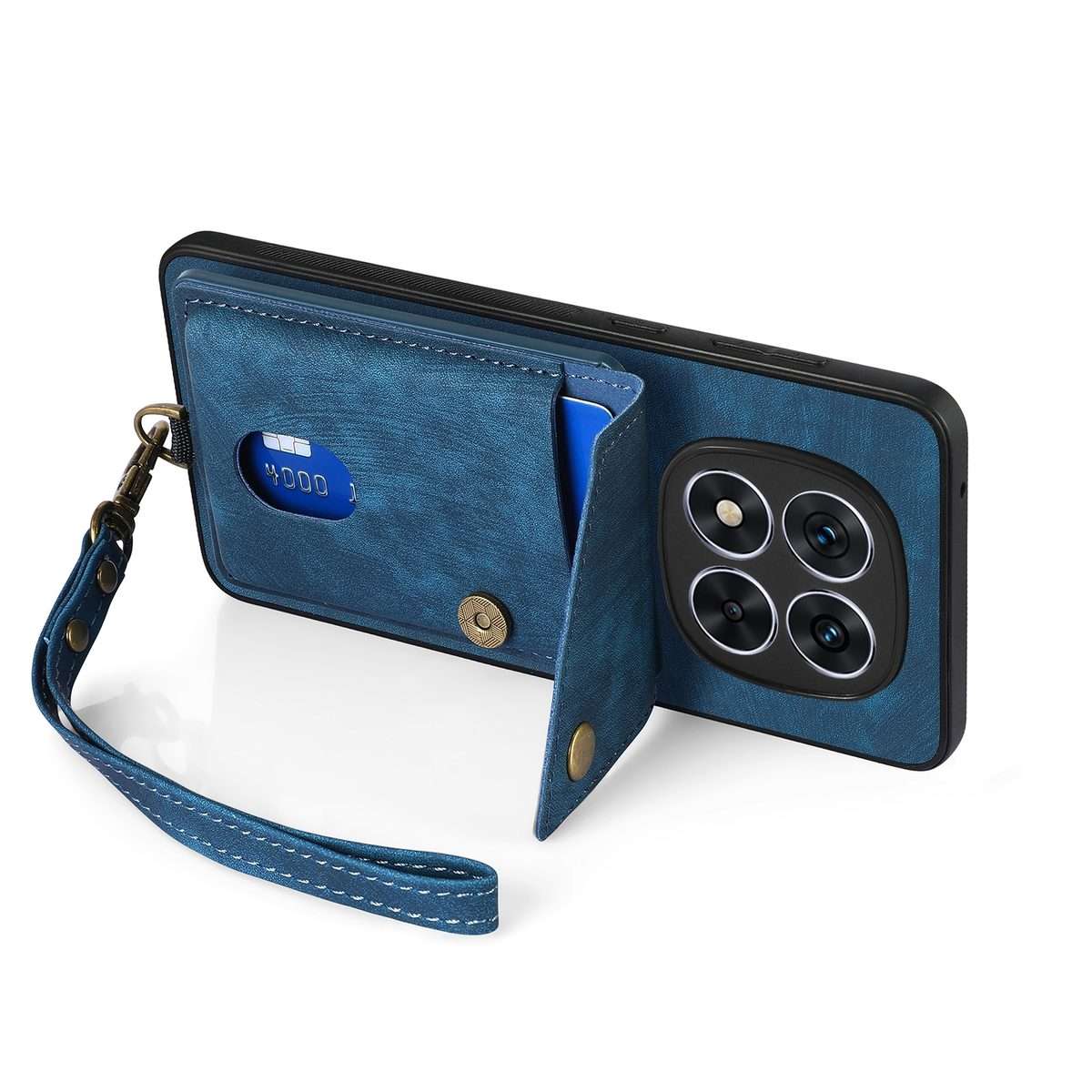 For Xiaomi Redmi Note 14 Pro+ 5G Retro Card Wallet Fold Leather Phone Case with Strap(Blue)