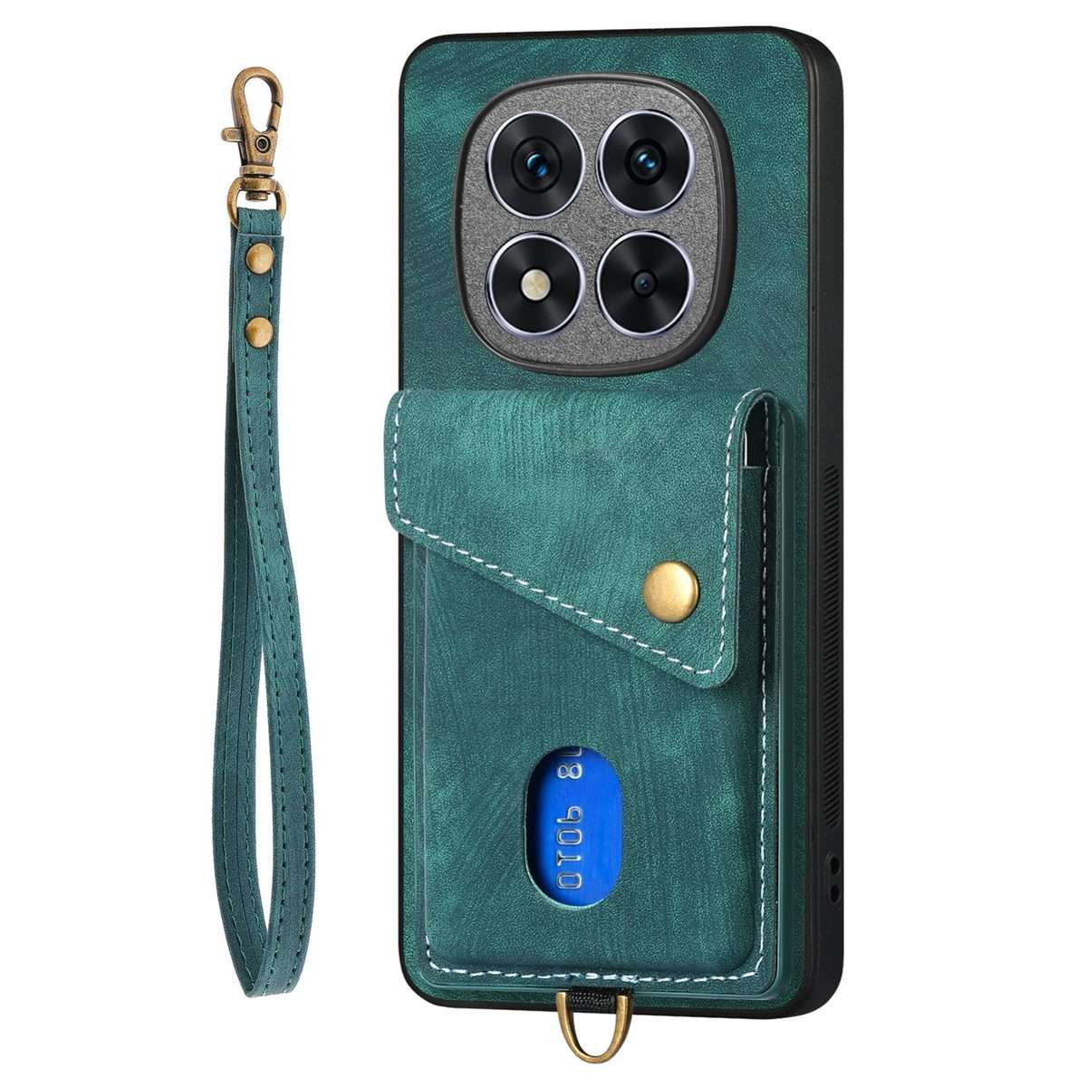 For Xiaomi Redmi Note 14 Pro+ 5G Retro Card Wallet Fold Leather Phone Case with Strap(Green)