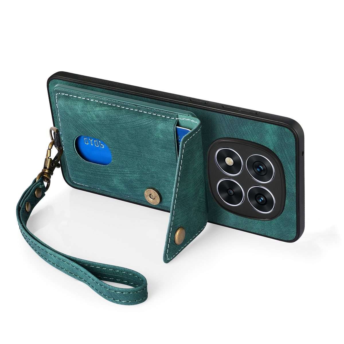 For Xiaomi Redmi Note 14 Pro+ 5G Retro Card Wallet Fold Leather Phone Case with Strap(Green)