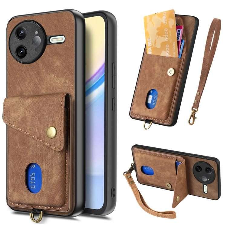 For Redmi K80 / Poco F7 Pro Retro Card Wallet Fold Leather Phone Case with Strap(Brown)
