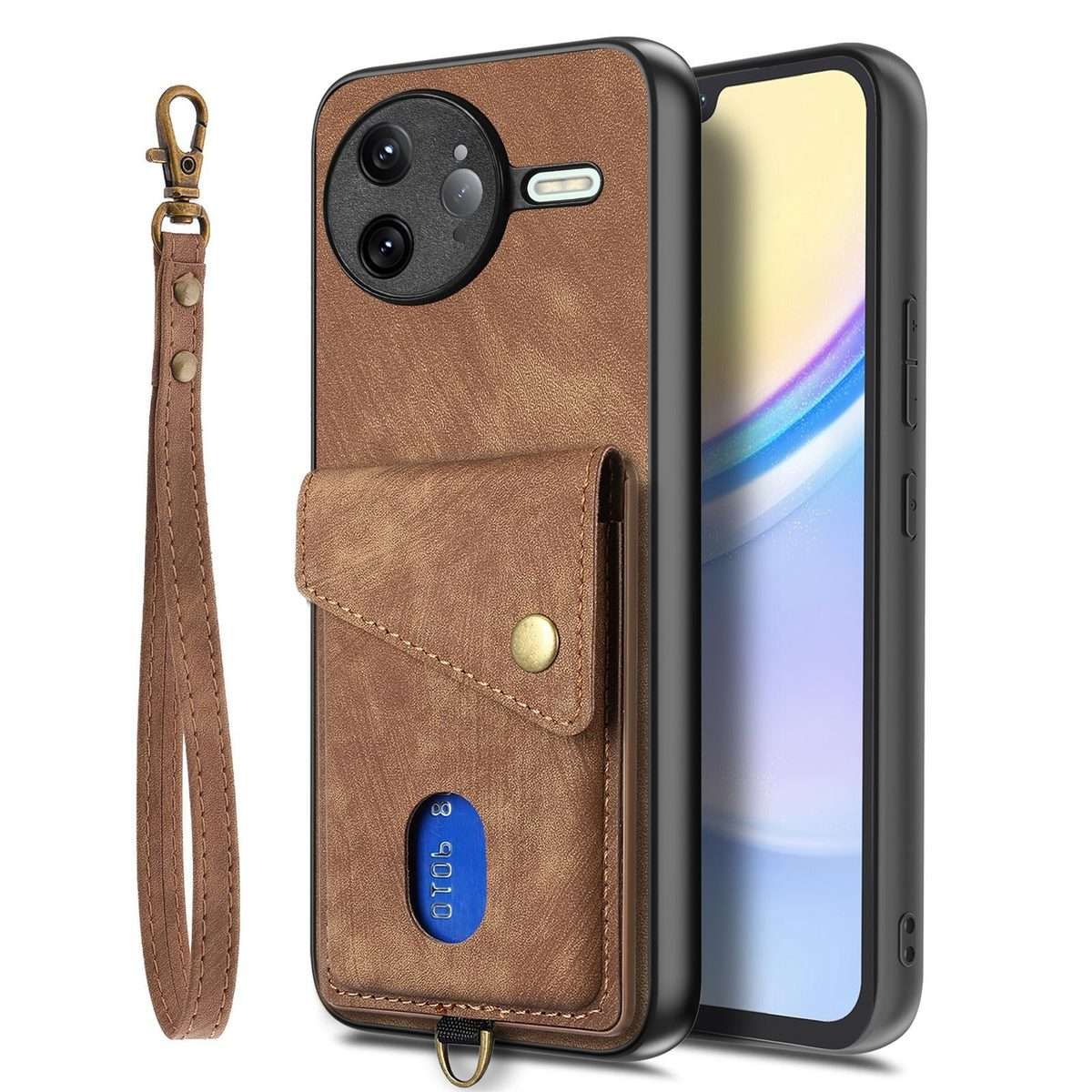 For Redmi K80 / Poco F7 Pro Retro Card Wallet Fold Leather Phone Case with Strap(Brown)