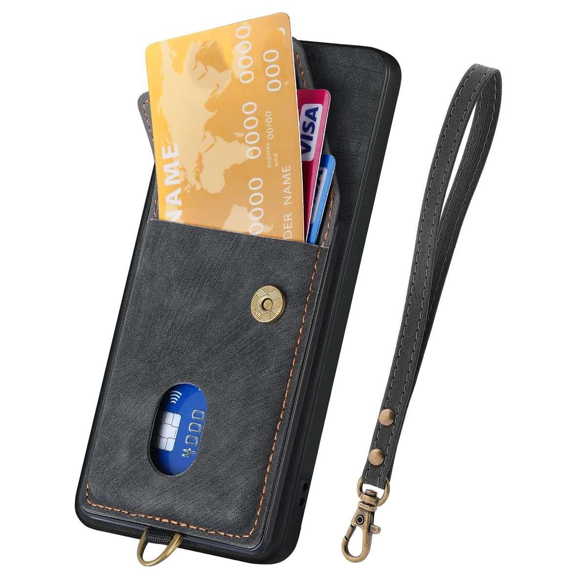 For Redmi K80 Pro / Poco F7 Ultra Retro Card Wallet Fold Leather Phone Case with Strap(Black)