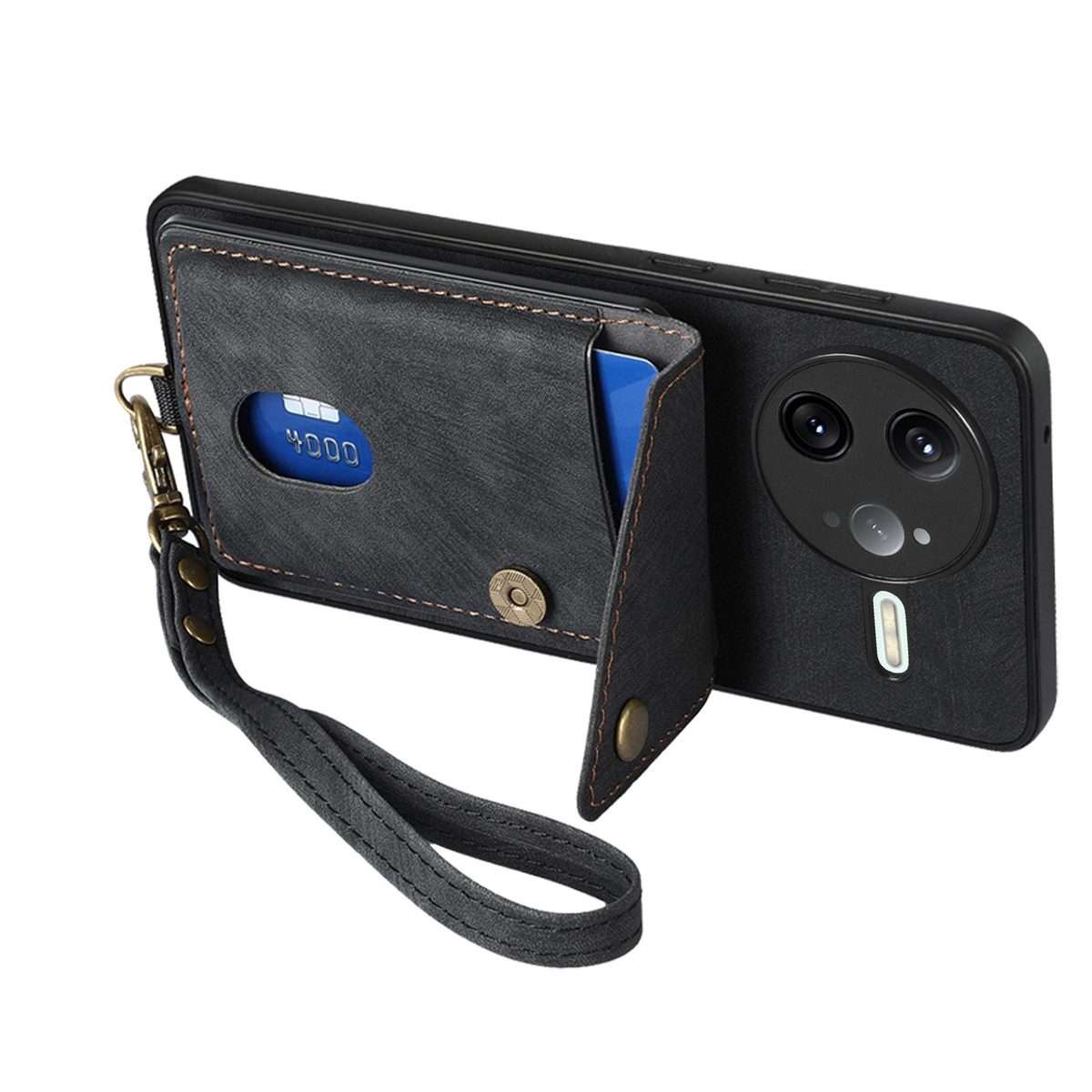 For Redmi K80 Pro / Poco F7 Ultra Retro Card Wallet Fold Leather Phone Case with Strap(Black)