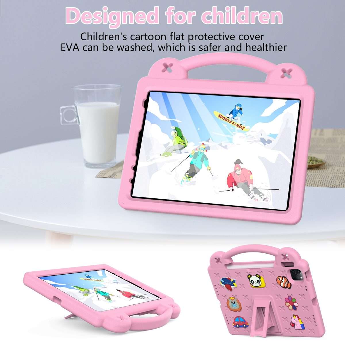 For iPad Pro 11 2025 / 2024 Handle Kickstand Children EVA Shockproof Tablet Case(Pink)