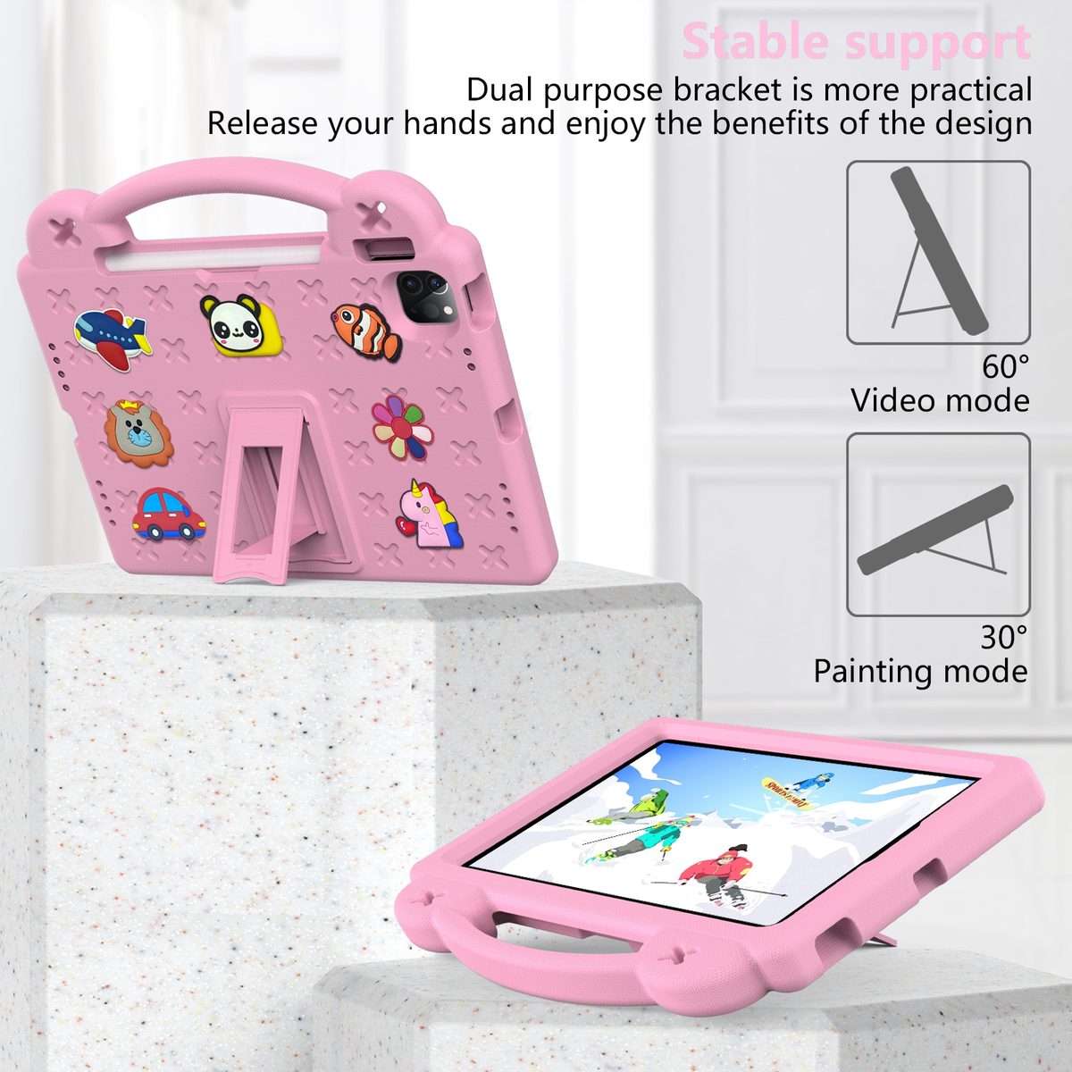 For iPad Pro 11 2025 / 2024 Handle Kickstand Children EVA Shockproof Tablet Case(Pink)
