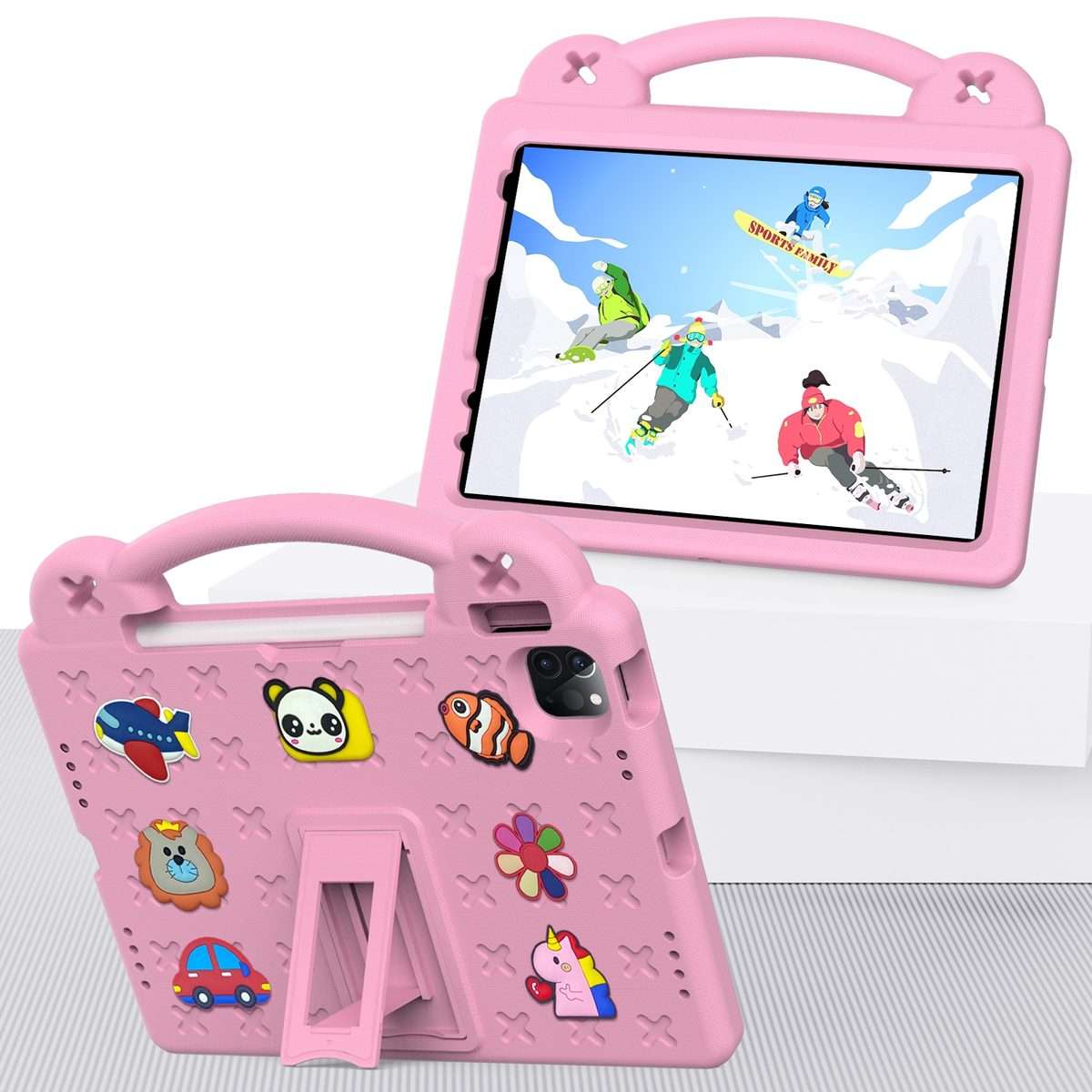 For iPad Pro 11 2025 / 2024 Handle Kickstand Children EVA Shockproof Tablet Case(Pink)