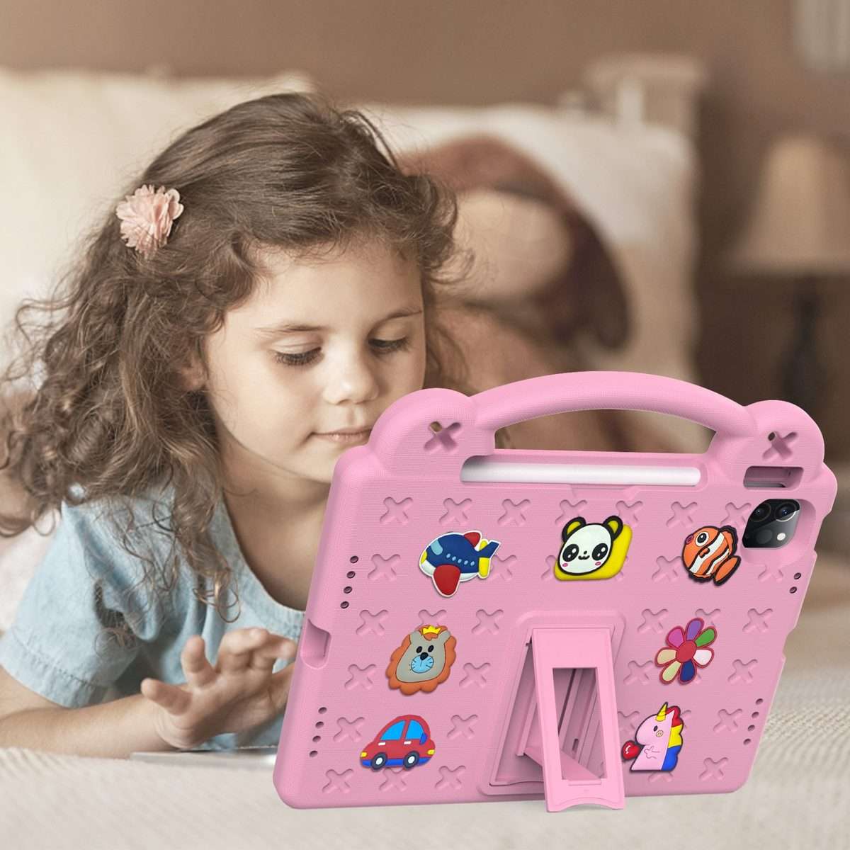 For iPad Pro 11 2025 / 2024 Handle Kickstand Children EVA Shockproof Tablet Case(Pink)