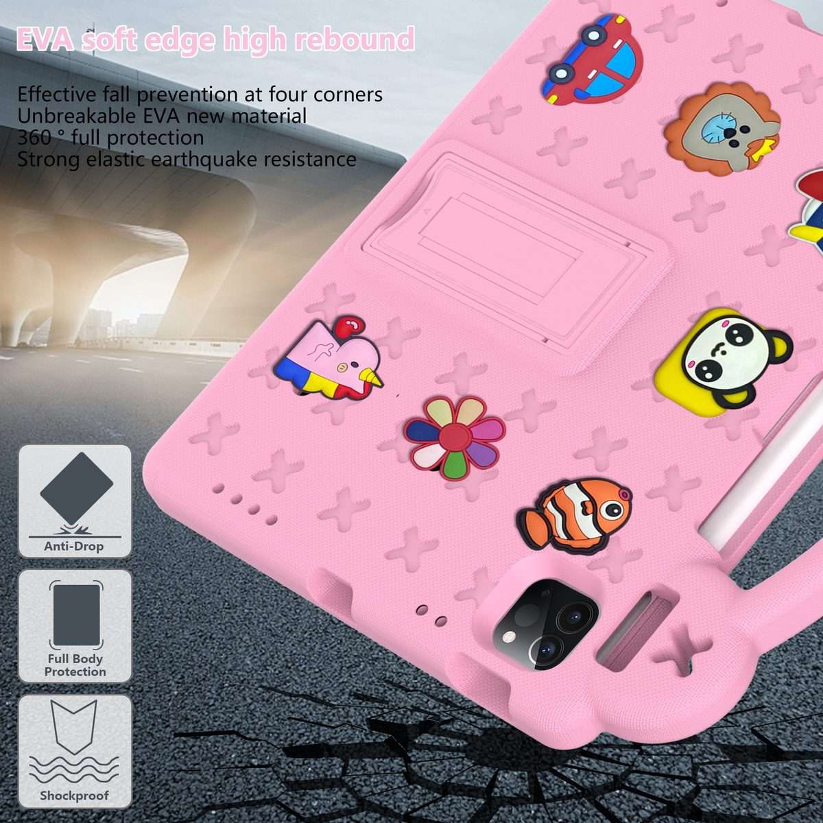 For iPad Pro 11 2025 / 2024 Handle Kickstand Children EVA Shockproof Tablet Case(Pink)