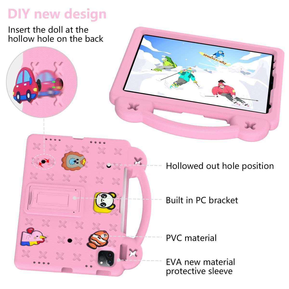 For iPad Pro 11 2025 / 2024 Handle Kickstand Children EVA Shockproof Tablet Case(Pink)