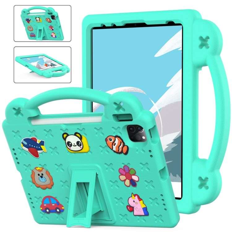 For iPad Pro 11 2025 / 2024 Handle Kickstand Children EVA Shockproof Tablet Case(Mint Green)