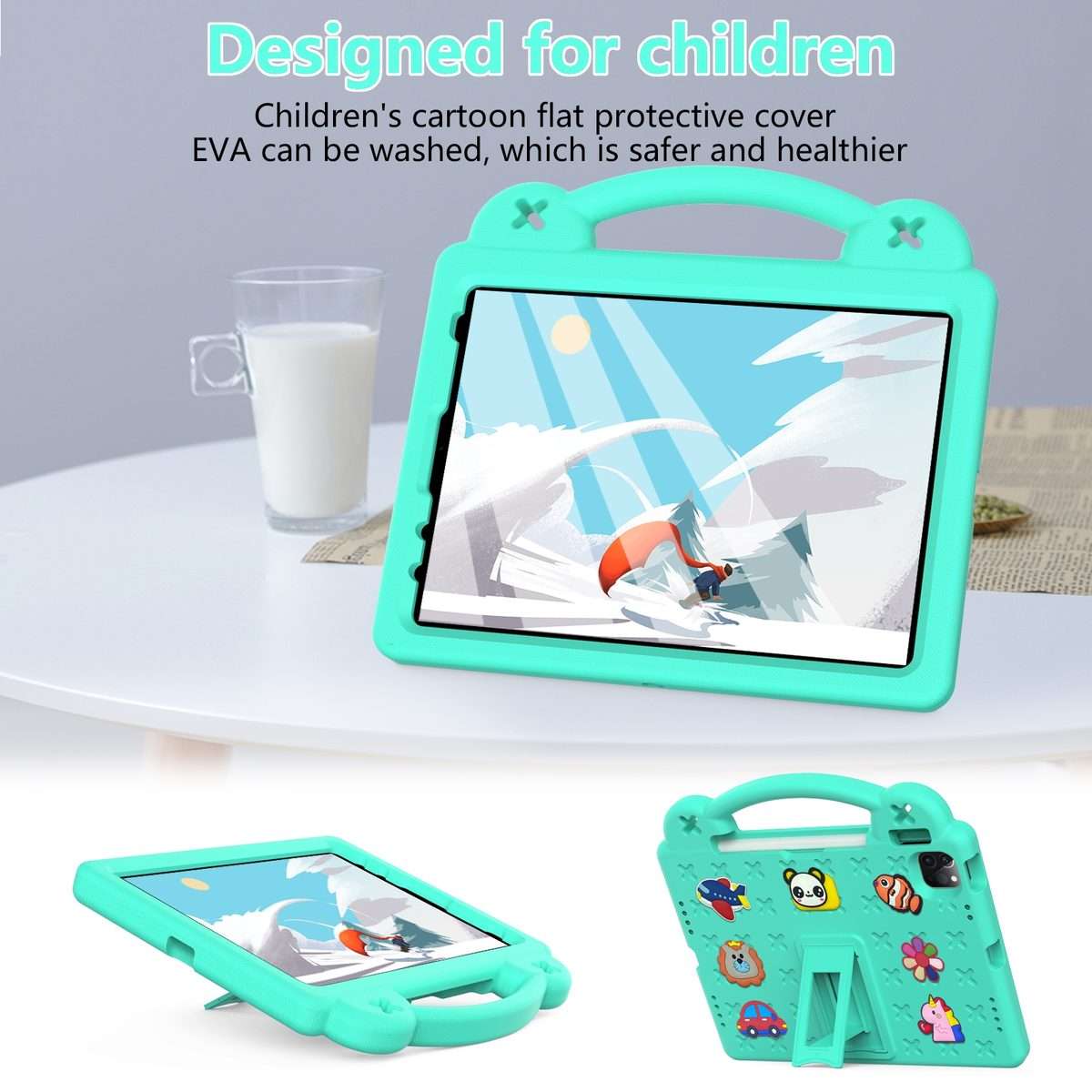 For iPad Pro 11 2025 / 2024 Handle Kickstand Children EVA Shockproof Tablet Case(Mint Green)