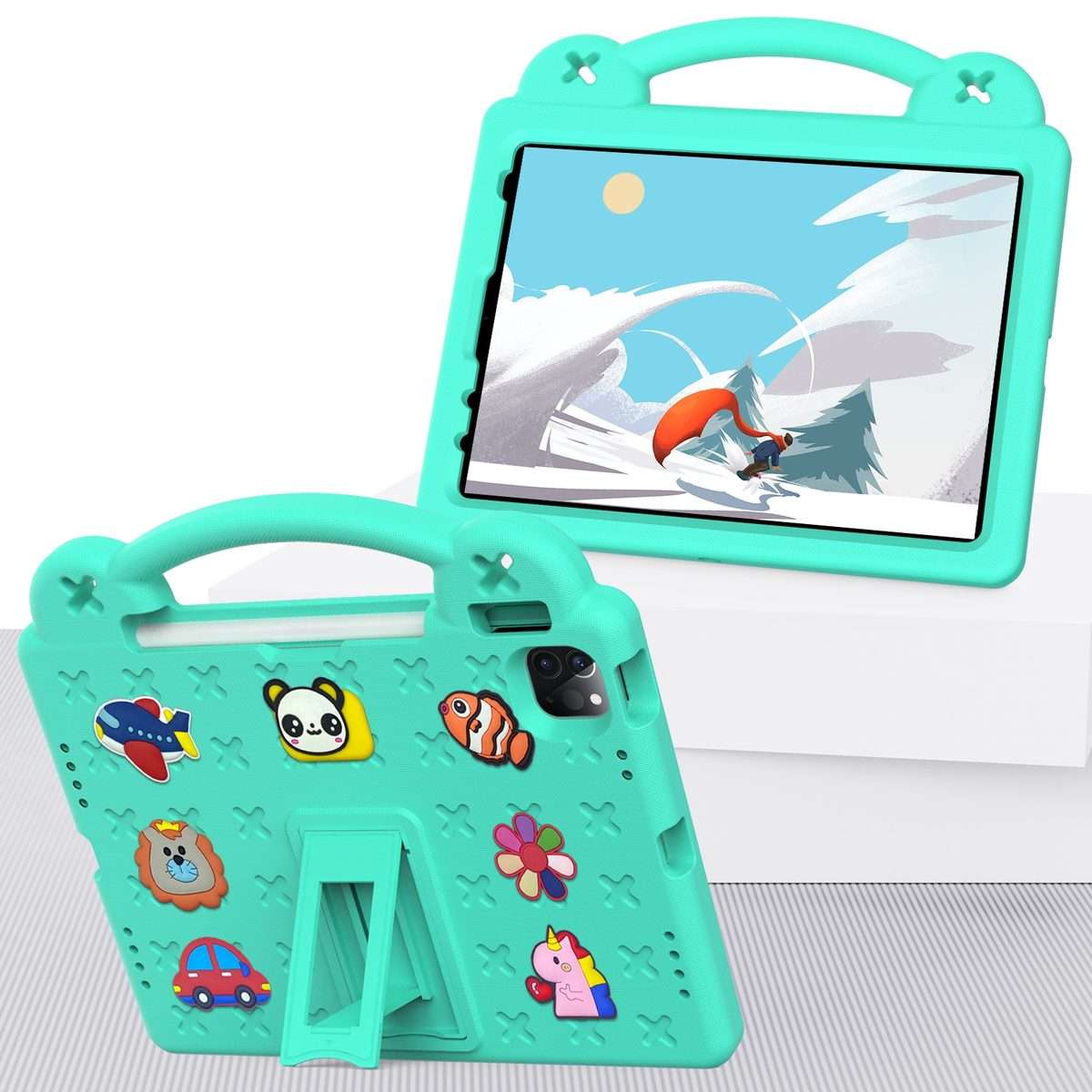 For iPad Pro 11 2025 / 2024 Handle Kickstand Children EVA Shockproof Tablet Case(Mint Green)