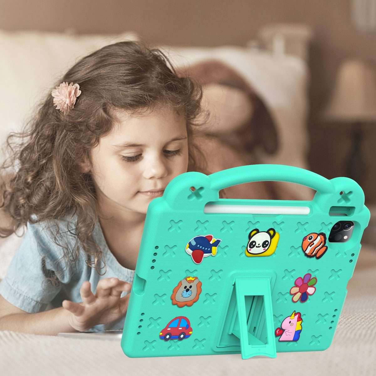For iPad Pro 11 2025 / 2024 Handle Kickstand Children EVA Shockproof Tablet Case(Mint Green)
