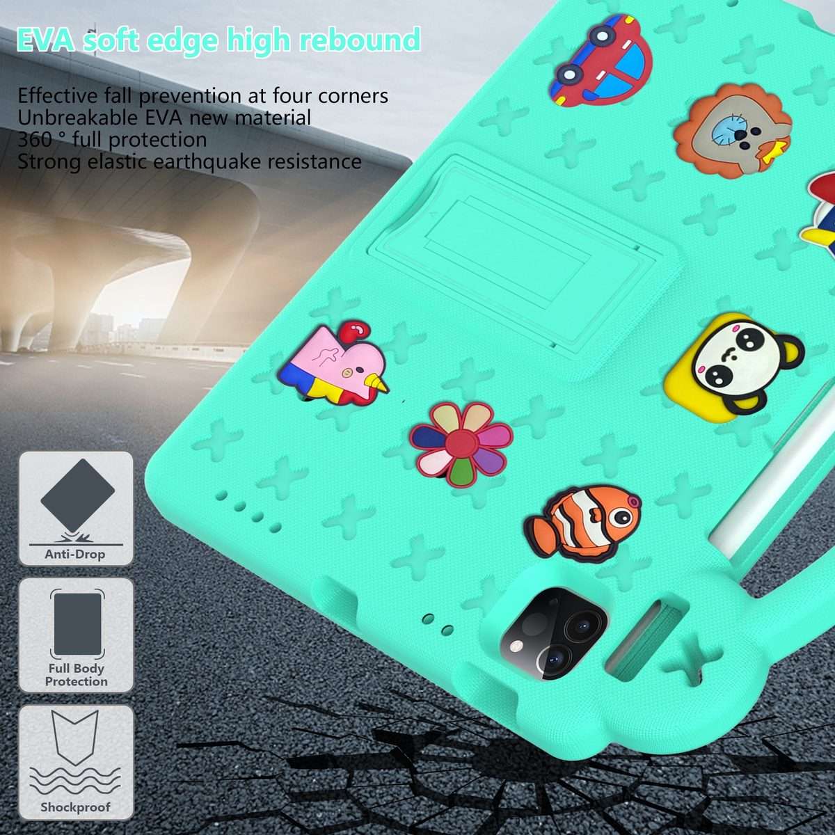 For iPad Pro 11 2025 / 2024 Handle Kickstand Children EVA Shockproof Tablet Case(Mint Green)