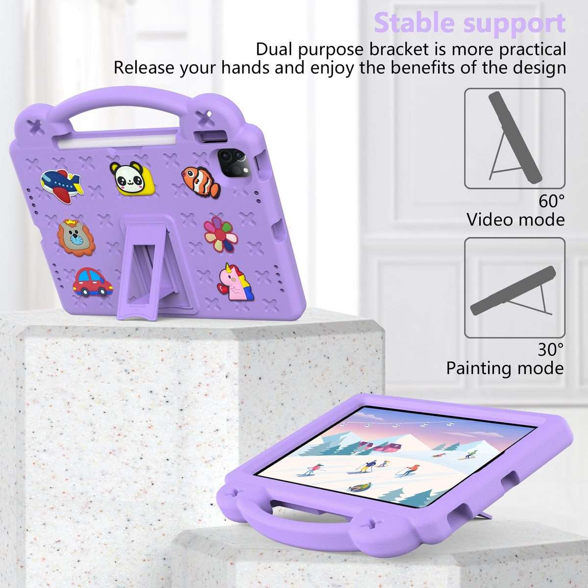For iPad Pro 11 2025 / 2024 Handle Kickstand Children EVA Shockproof Tablet Case(Light Purple)