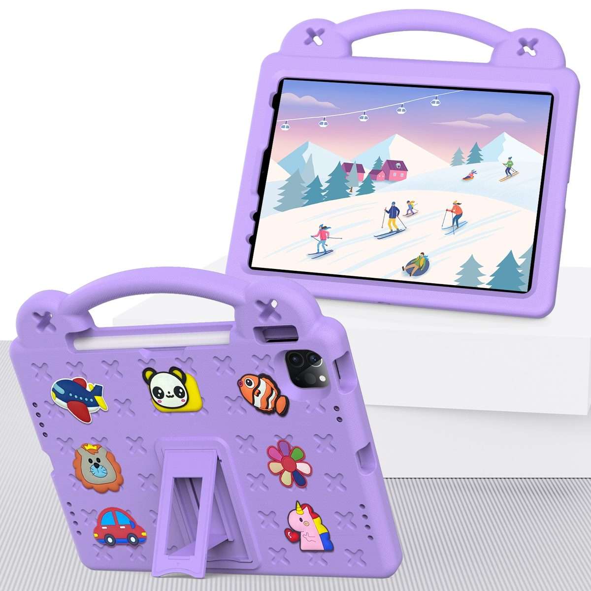 For iPad Pro 11 2025 / 2024 Handle Kickstand Children EVA Shockproof Tablet Case(Light Purple)