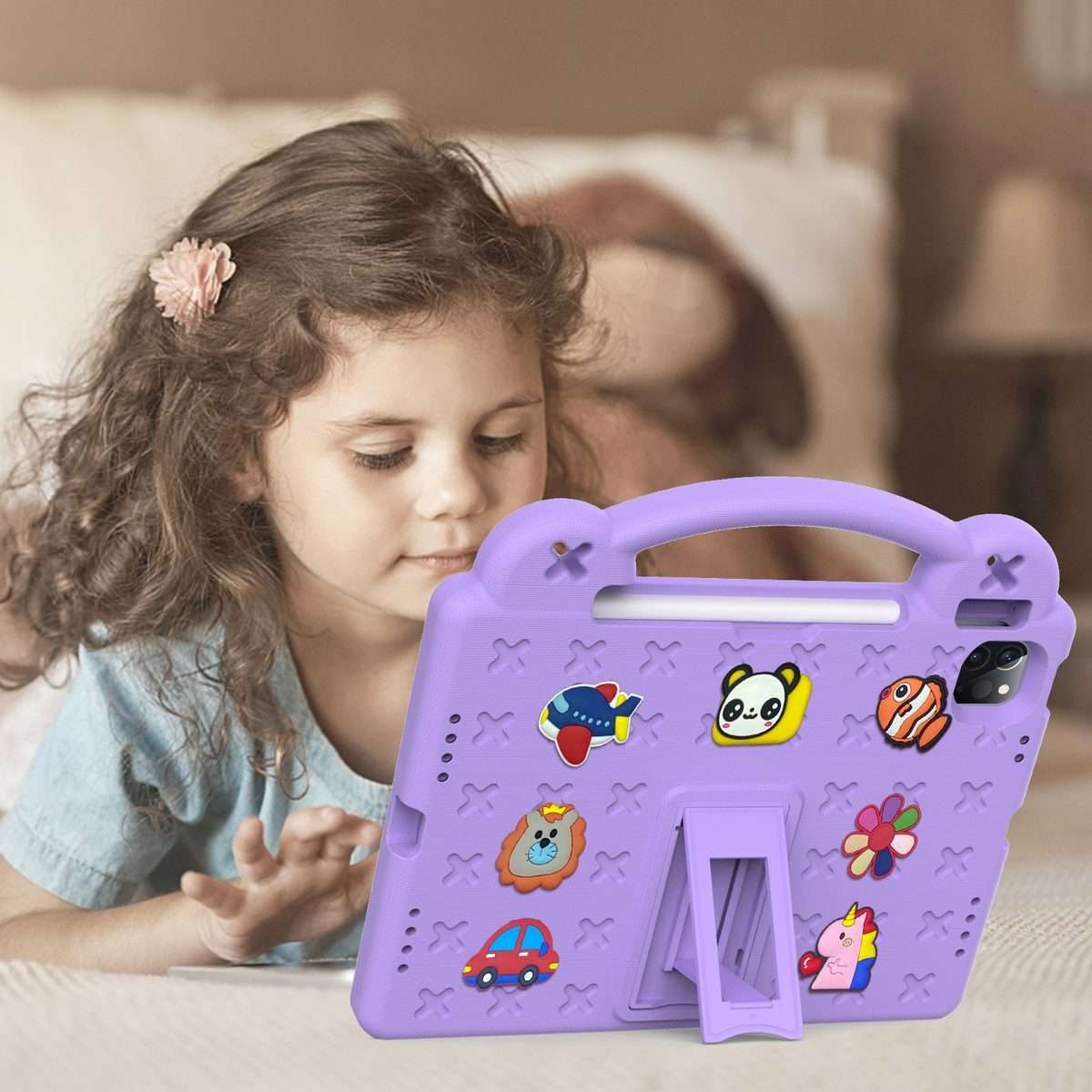 For iPad Pro 11 2025 / 2024 Handle Kickstand Children EVA Shockproof Tablet Case(Light Purple)