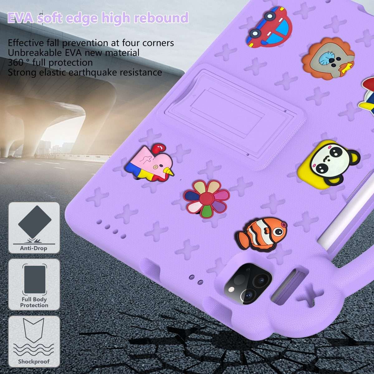 For iPad Pro 11 2025 / 2024 Handle Kickstand Children EVA Shockproof Tablet Case(Light Purple)