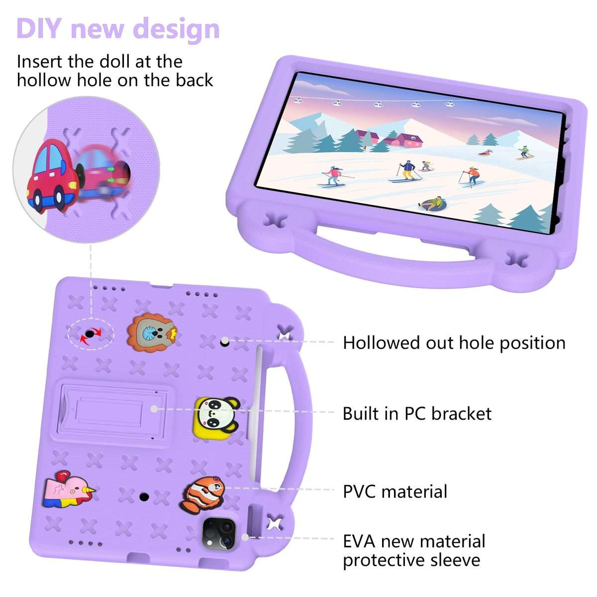 For iPad Pro 11 2025 / 2024 Handle Kickstand Children EVA Shockproof Tablet Case(Light Purple)