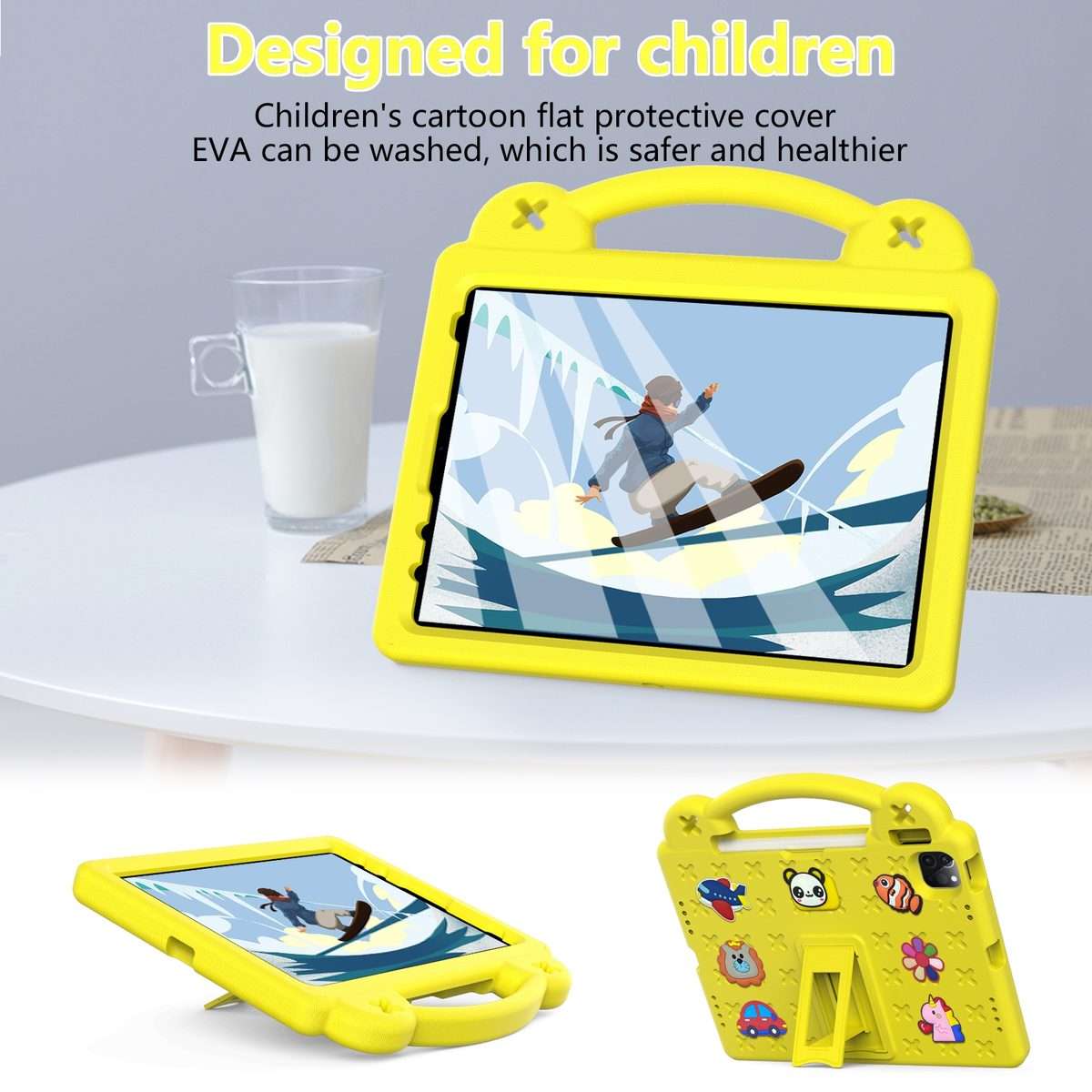 For iPad Pro 11 2025 / 2024 Handle Kickstand Children EVA Shockproof Tablet Case(Yellow)