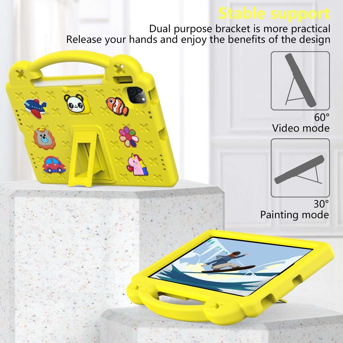 For iPad Pro 11 2025 / 2024 Handle Kickstand Children EVA Shockproof Tablet Case(Yellow)