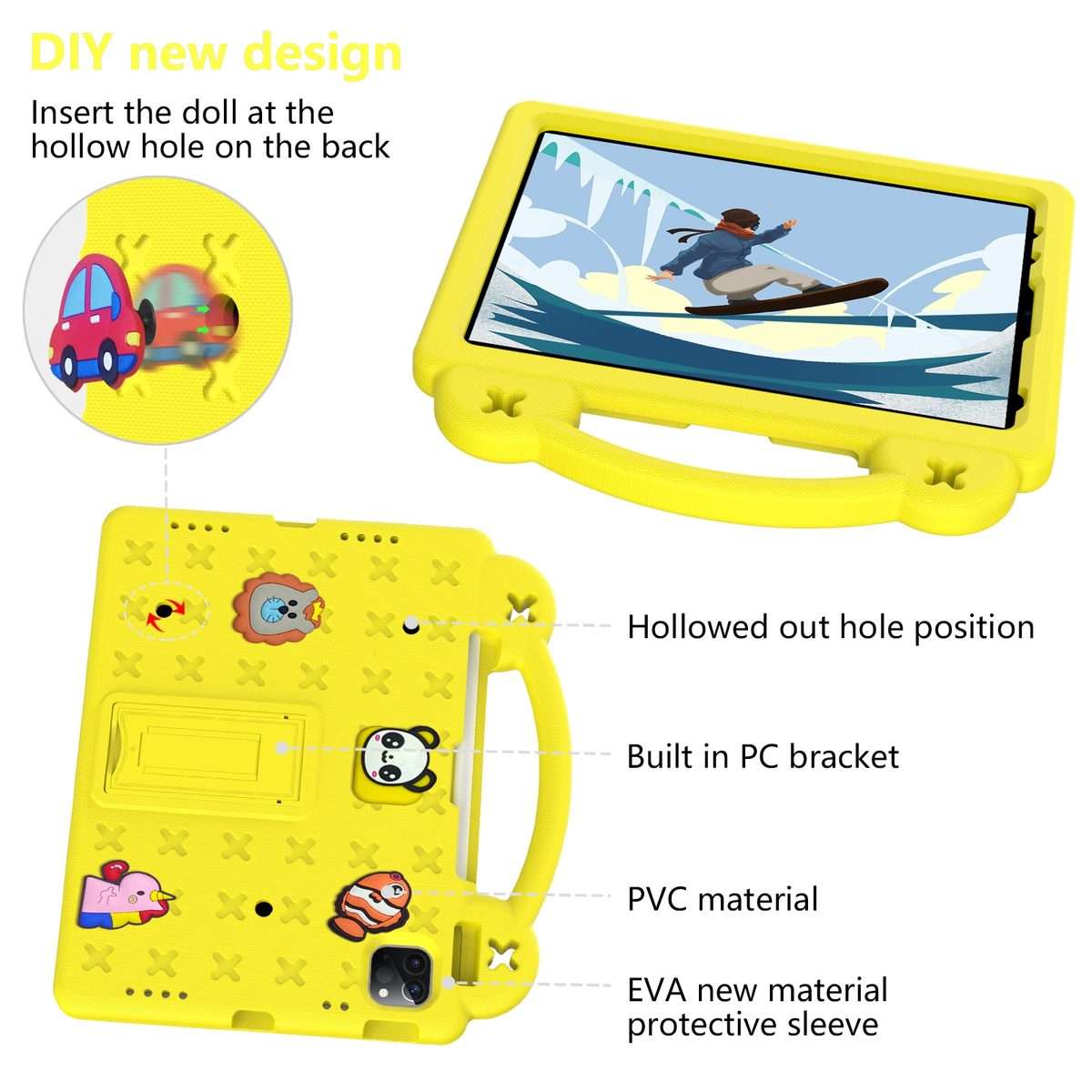For iPad Pro 11 2025 / 2024 Handle Kickstand Children EVA Shockproof Tablet Case(Yellow)